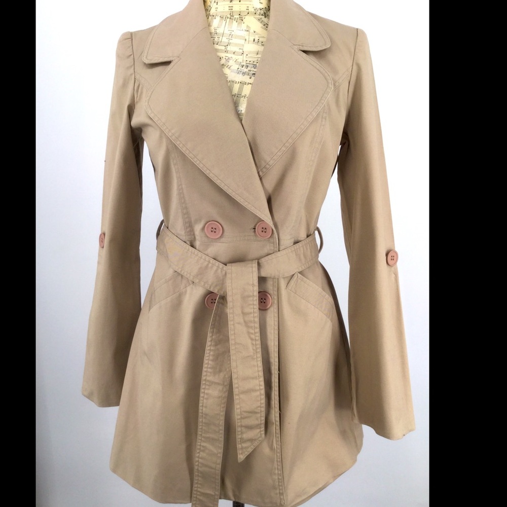 Krafty Sm Short Tan Double Breasted Trench Coat